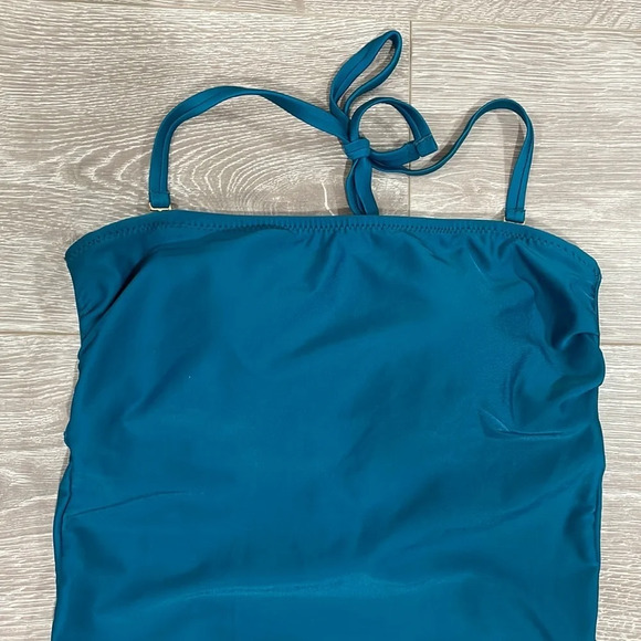 Shade & Shore Bandeau / Halter Tie Back One Piece Swimsuit Teal M - Picture 2 of 15